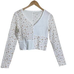 American Eagle Women's Thermal White Peach Floral Long Sleeve Top Size Medium